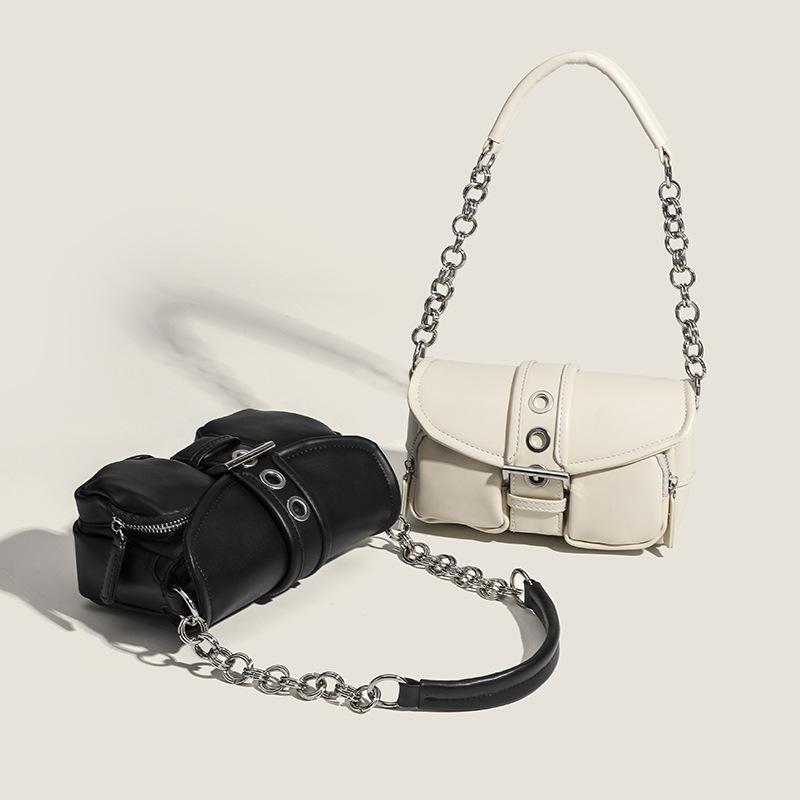 Texture Fashion Female Bag Autumn Korean Motorcycle Bag Temperament Underarm Bag Shoulder Bag Chain Small Square Bag