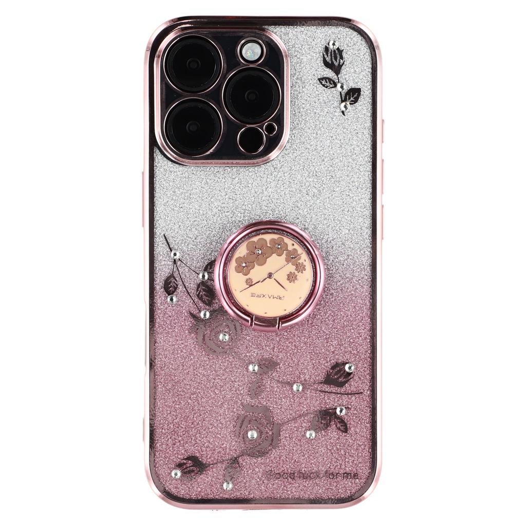 KADEM For iPhone 16 Pro Case TPU Glitter Shiny Rhinestone Phone Cover Ring Kickstand