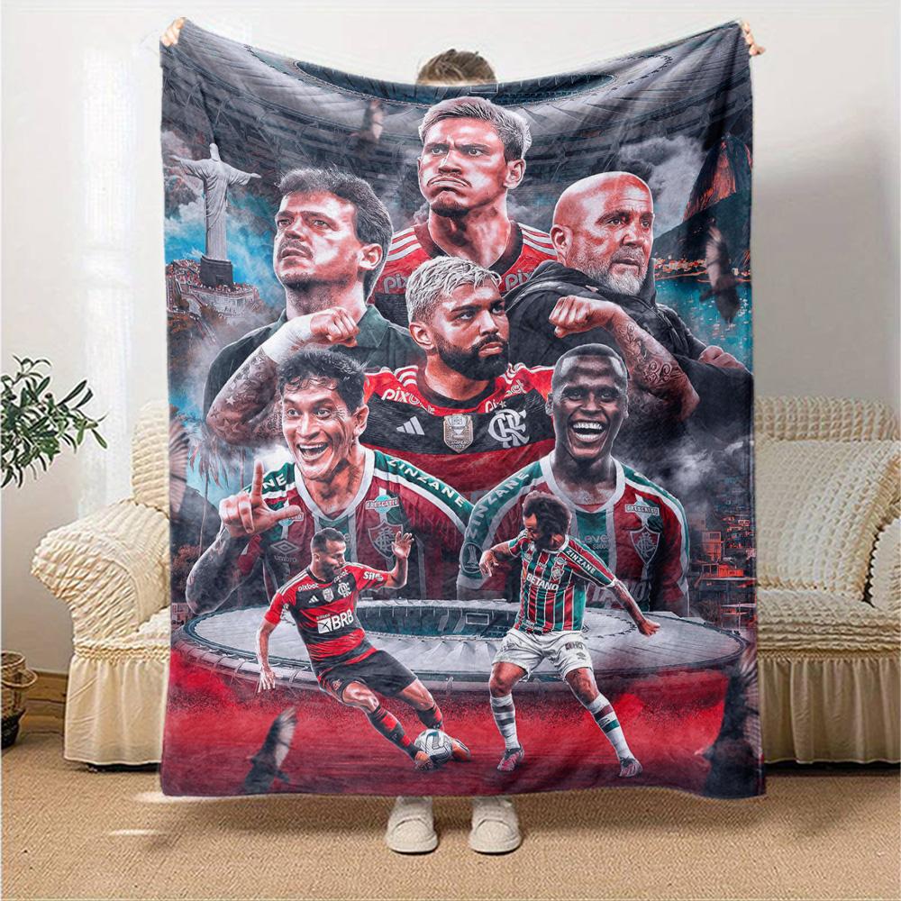 Flamengo Football Team Player Collage Print Flannel Blanket Soft Warm Throw Blanket Soccer Fan Sofa Bed Decor