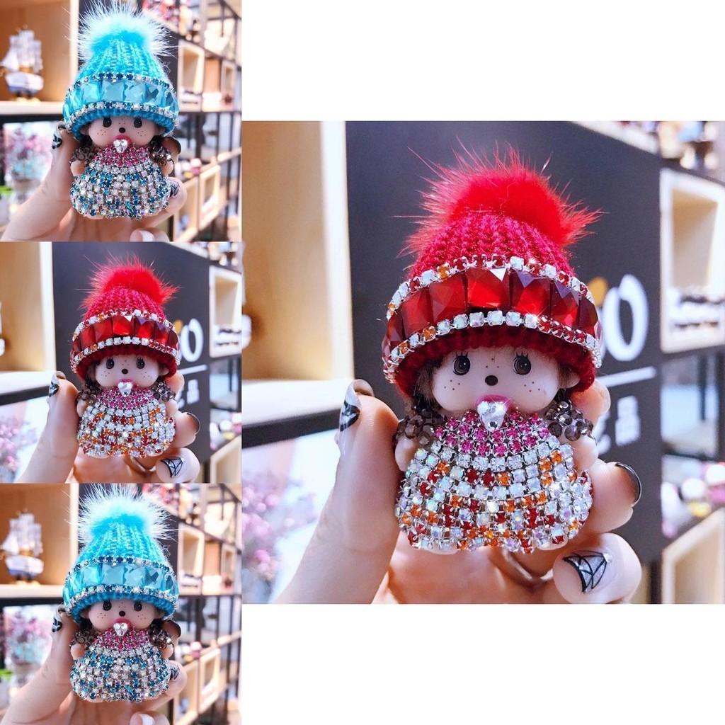 Кристаллами усыпанный брелок Monchhichi вязаная шапка норка подвеска приз в аркаде подарок для обмена
