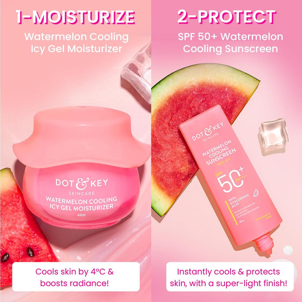 Dot & Key Watermelon Luminous Skincare Combo SPF 50 PA+++ Sunscreen 50 g And Moisturizer 60 ml Oil Control Glow