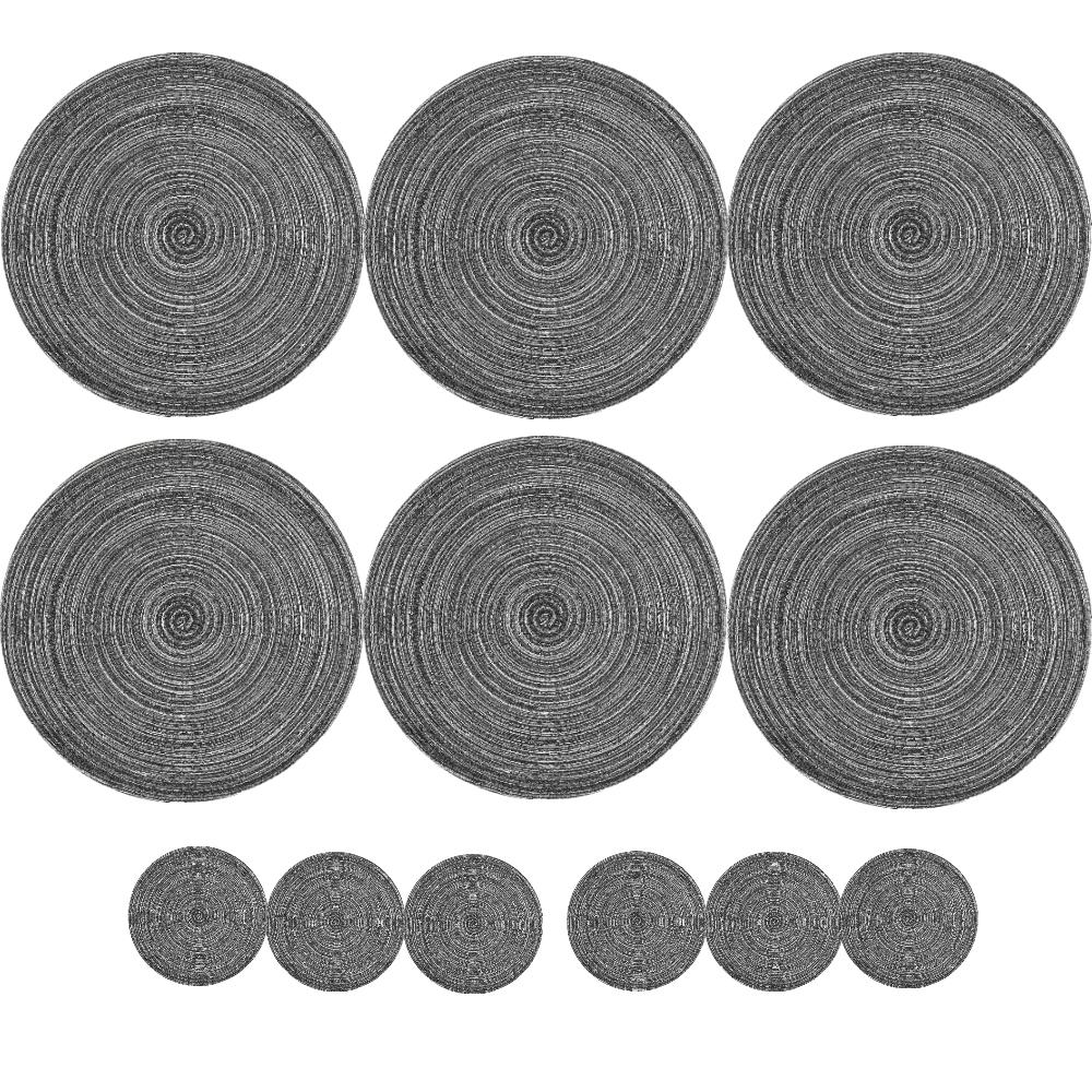 Set of 6 Round Braided Table Mat Washable Placemats Non Slip Heat Resistant for Kitchen Dining Tables Pad With 6Pc Cup Coasters