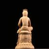 Maitreya Bodhisattva Figurine, Carved from Cypress Wood, Natural Wood Color, Half-Legated Pensive Buddha Statue (Size: 12cm)