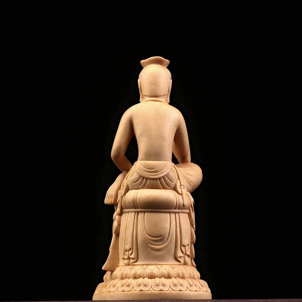 Maitreya Bodhisattva Figurine, Carved from Cypress Wood, Natural Wood Color, Half-Legated Pensive Buddha Statue (Size: 12cm)