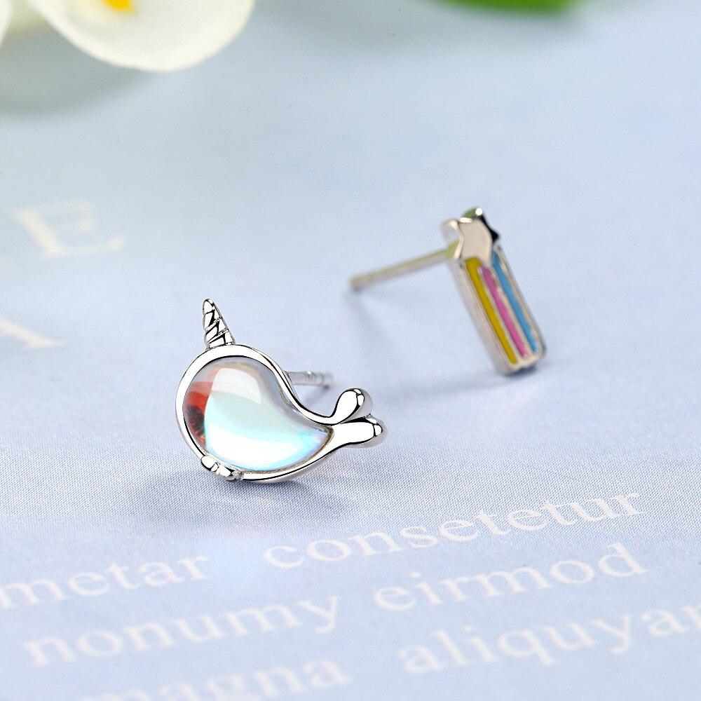 Simple 925 Sterling Silver Asymmetric Rainbow Unicorn Stud Earrings For Women Party Wedding Jewelry Female Pendientes Eh1395