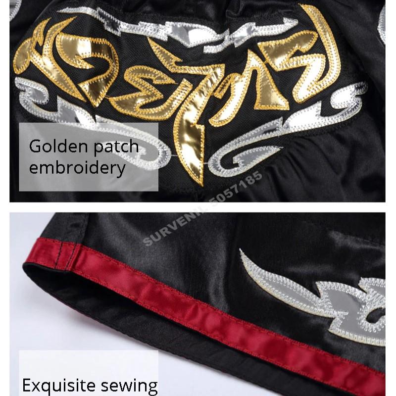 Шорты для тайского бокса, штаны высшего качества для борьбы, кикбоксинга, ММА, для мужчин и женщин, детские с вышивкой, оборудование для тренировок по боксу, боевым искусствам