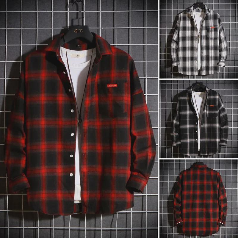 Мужская клетчатая рубашка с длинным рукавом в гонконгском стиле - корейская модная и красивая молодежная рубашка на осень/зиму