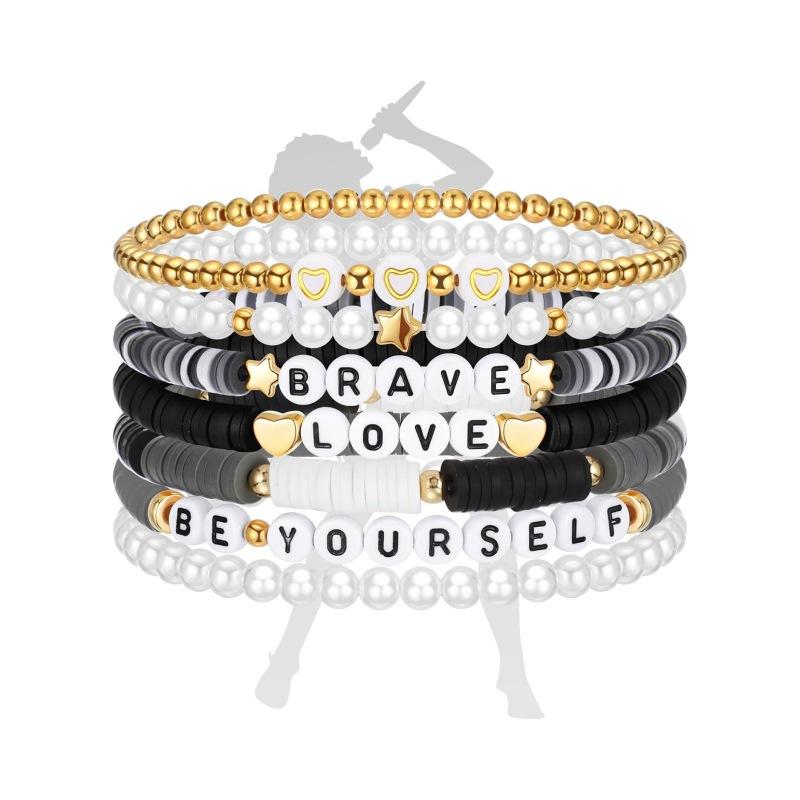 JYL TS Bracelet Stackable Elastic  Letter Beads Inspires Joy & Optimism Daily