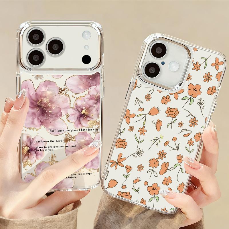 Чехол с мелким цветочным узором для iPhone 17 Pro Max iPhone 16 15 14 13 Pro Max 11 17e 16e Покрытие Рамка для камеры Прозрачная Мягкая силиконовая задняя крышка