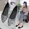 Thin Heels Single Shoes Pointed Tip Outer Wear Fashionable Versatile Casual High Heels Women's French Sequins Shallow Mouth 2025 Summer New