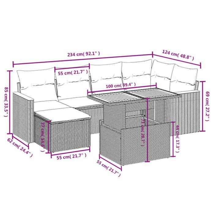 VidaXL Salon de Jardin avec Coussins 7 pcs, Canapés de Terrasse, Ensemble de Meubles de Patio, Mobilier d'Extérieur, Gris 3273181