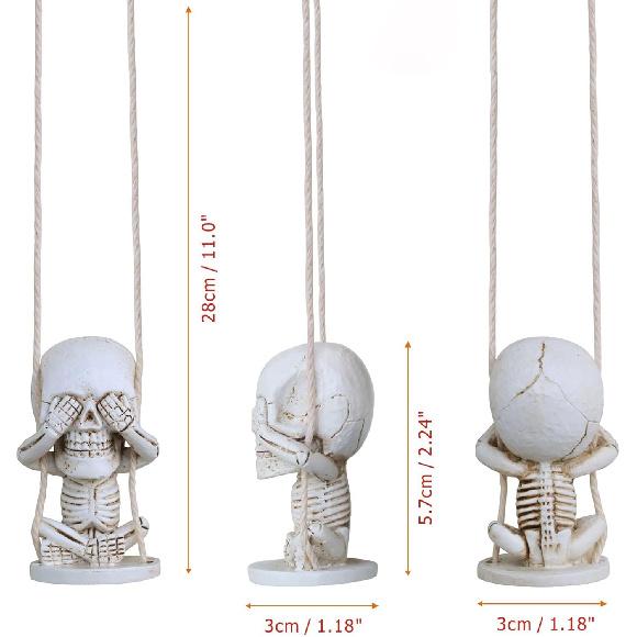 Skull Car Mirror Hanging Ornament with Christmas Hat Goth Auto Accessories for Men Women Swinging Skeleton Pendants Horror Things Spooky Charms Decor