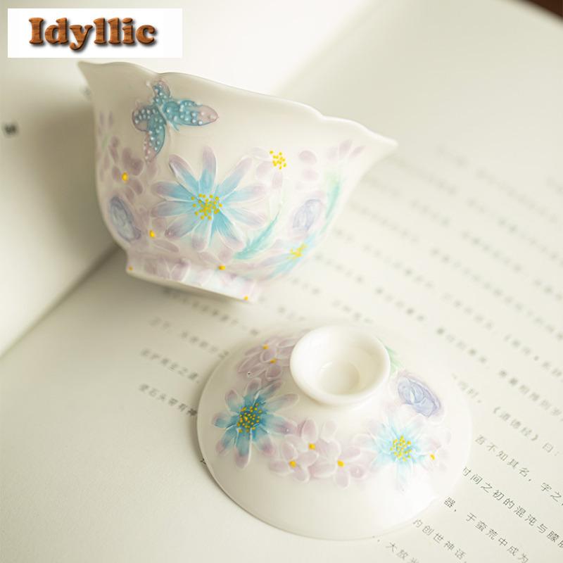 130 мл Японская Арита Ручная роспись Гайвань Креативная чайная террина Чашка для чая с крышкой Набор Крышка для заваривания чая Посуда для чая Подарок