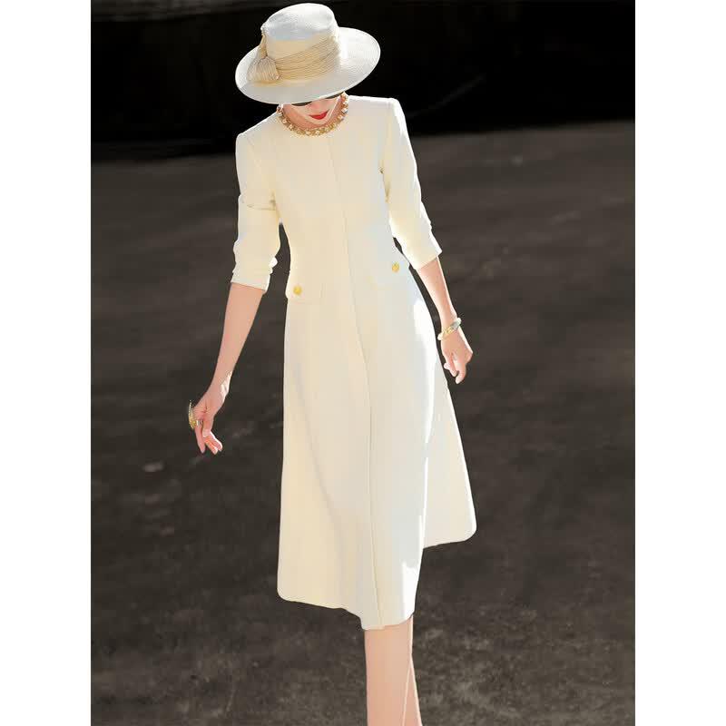 Lan Se Er 2026 Spring Elegant Beaded A-Line Midi Dress