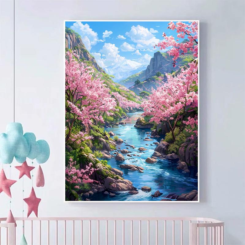 5d DIY Алмазная картина вышивка крестом персиковый цвет речной пейзаж рукоделие алмазная вышивка мозаика полный круглый дрель домашний декор