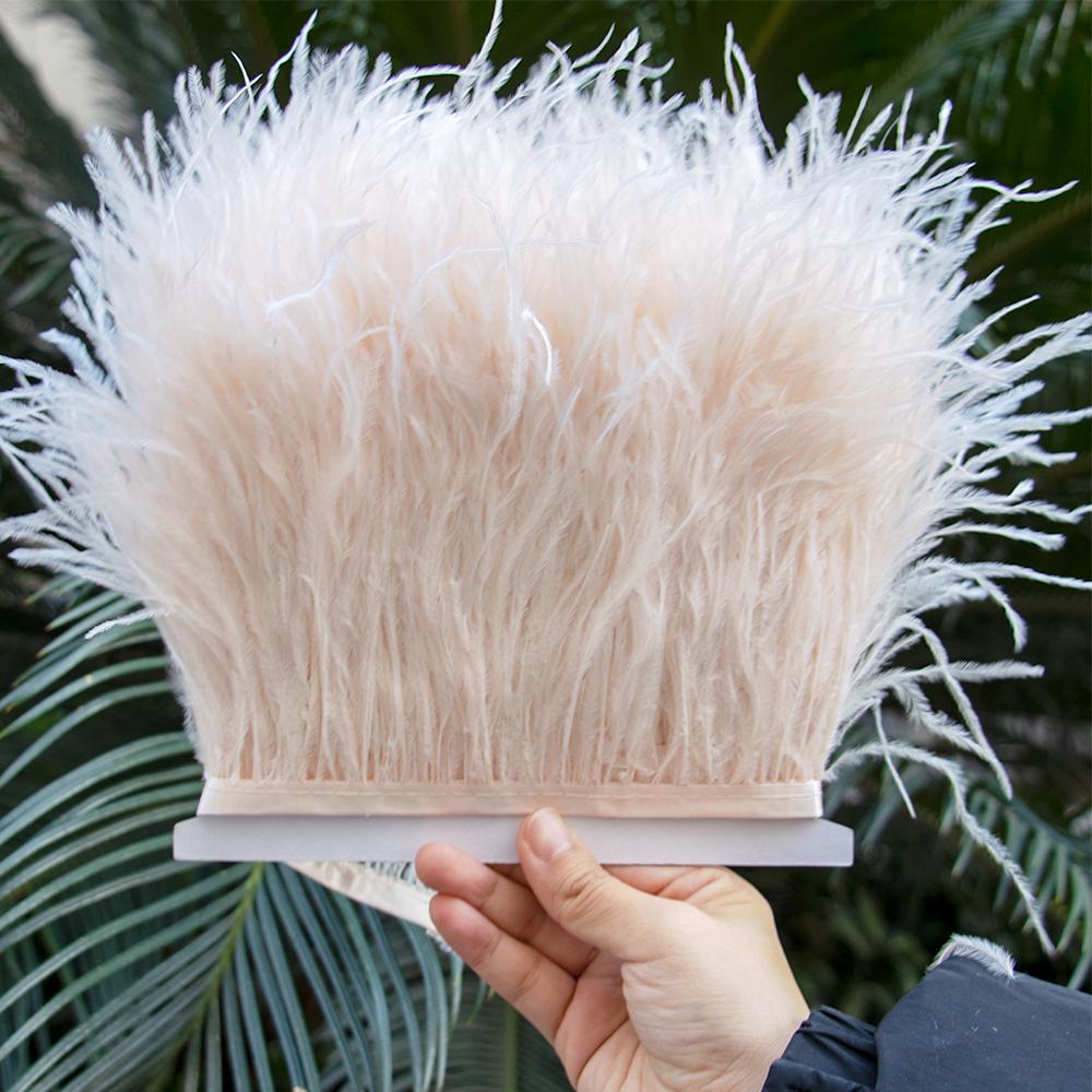 1M Natural Ostrich Feathers Trim White Clothing Sewing Ribbon 8-10cm Feather Fringe for Wedding Party Decoration Crafts Plumes