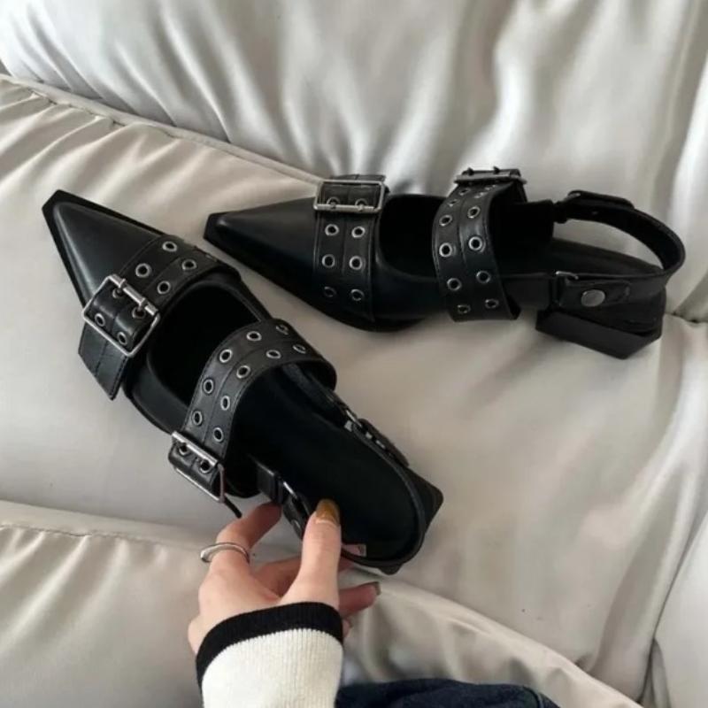 Женская обувь на плоской подошве 2024, дизайнерская роскошная модная женская обувь с пряжкой на плоской подошве, повседневные женские сандалии с острым носком и босоножками на плоской подошве