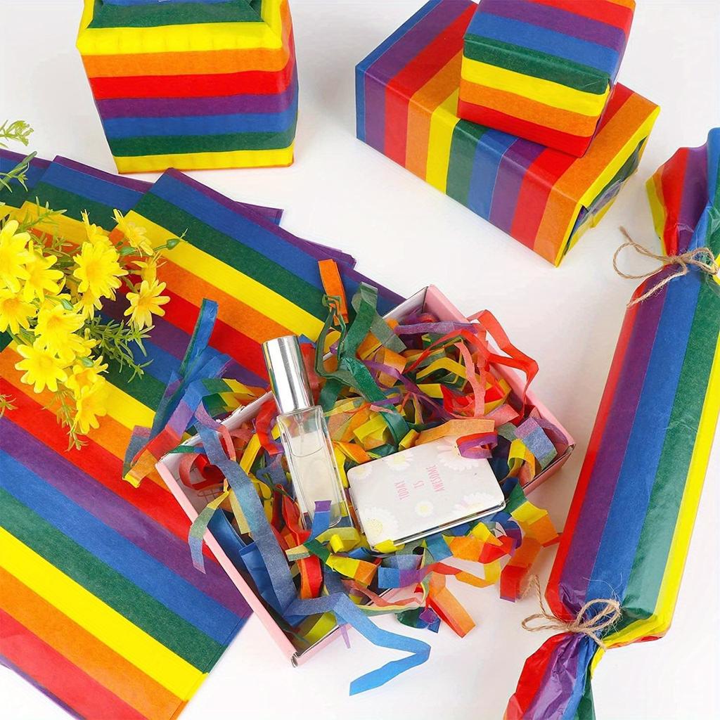 1Set 20pcs Rainbow Striped Art Tissue Paper Colourful Wrapping Paper 20x26in Gift Packing