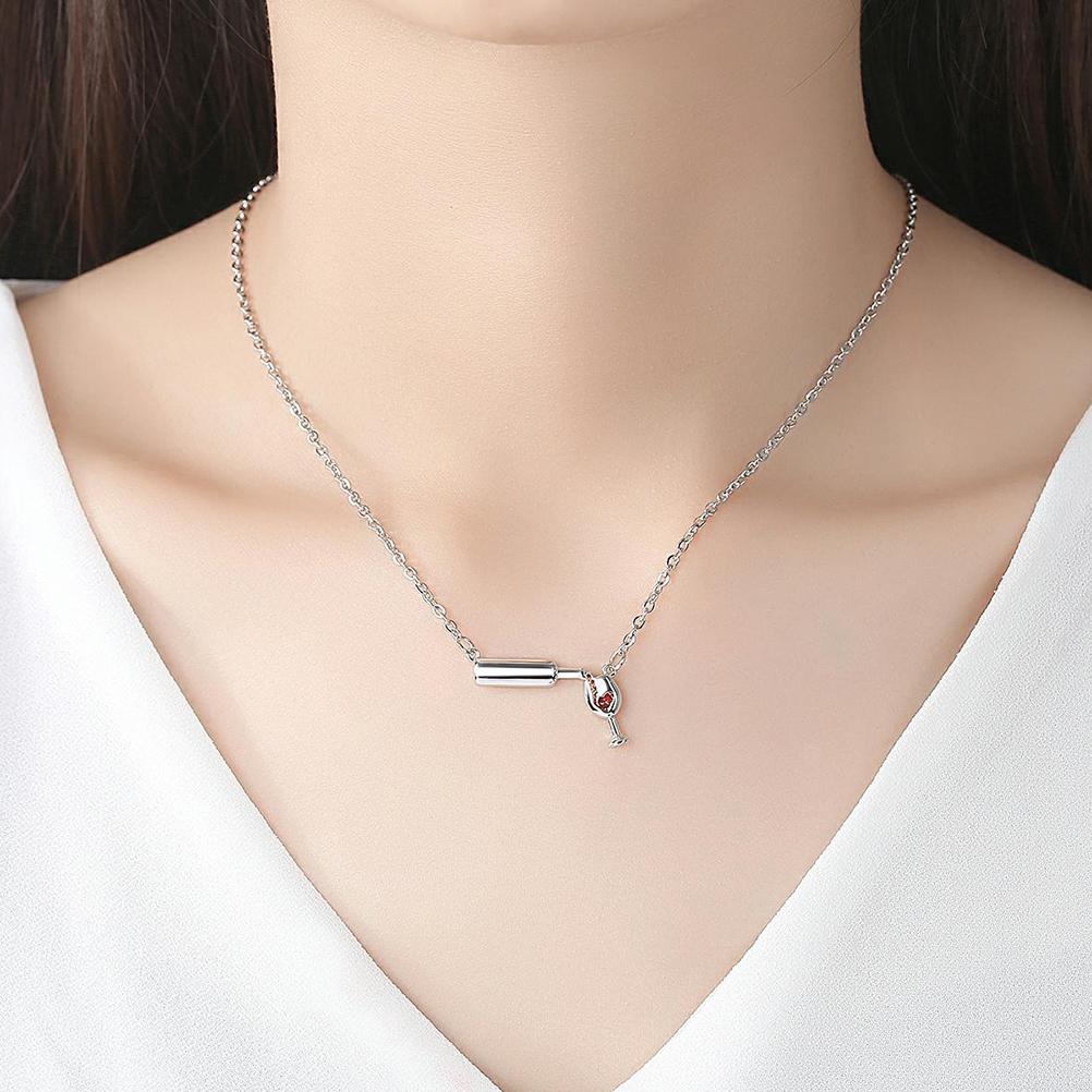 Wine Bottle and Glass Necklace Wine Cup Necklace Shiny Ladies Necklace