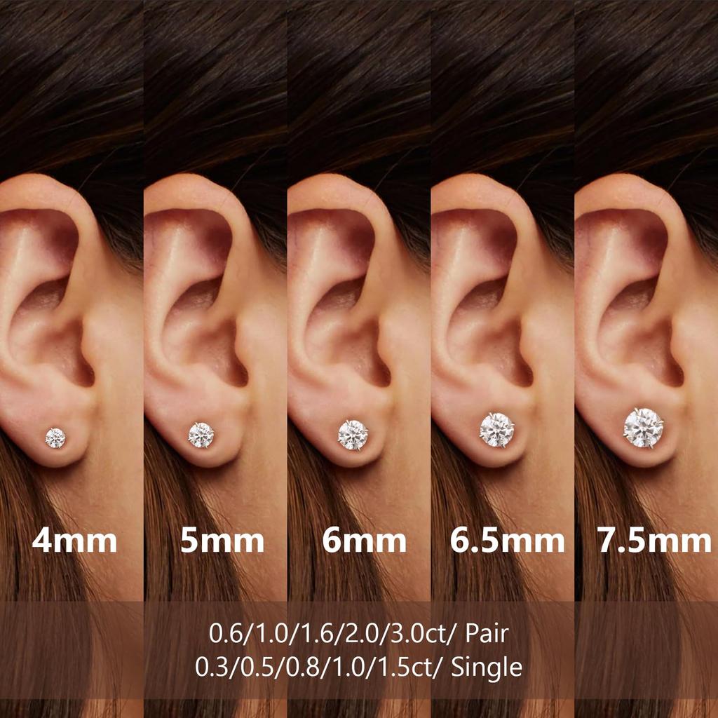 4 Pair Total 925 Hypoallergenic To Single Diamond Moissanite Stud For Both Birthday Day GRA Certificate Card [KRKC] Earrings, Moissanite, Prongs,