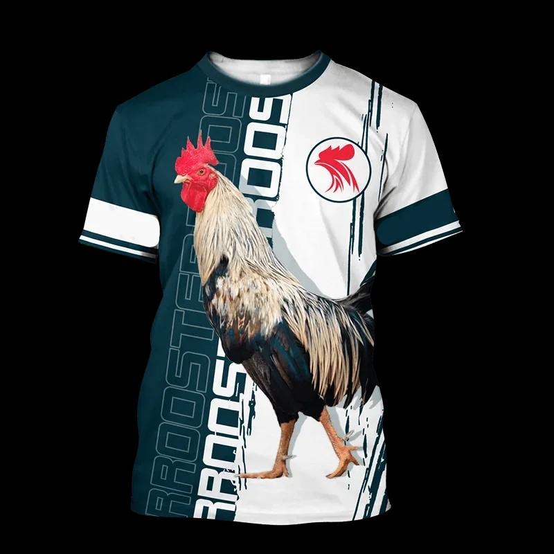 Fighting Rooster 3D Printed Round Neck T-shirt for Men, Fashionable Short Sleeved Pullover, Casual Street Harajuku Tops