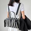 Genuine Leather Boston Bag Large Capacity Striped Backpack Dual-use Women's Bag Single Shoulder Crossbody Bag Canvas Handbag