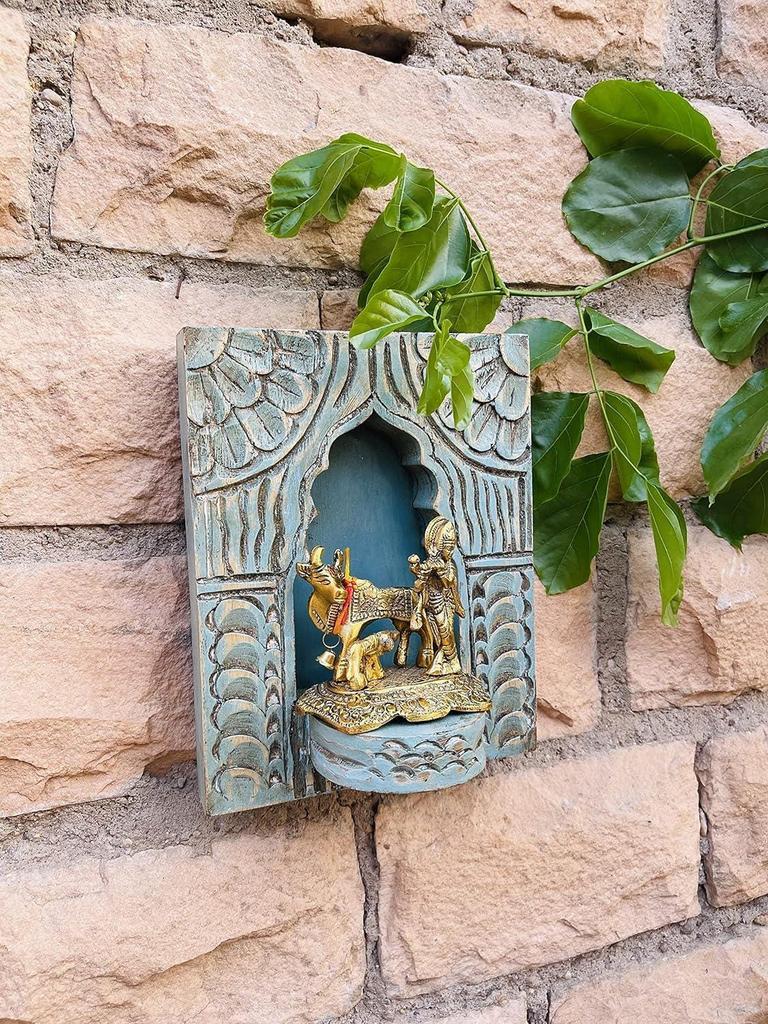 Handcrafted Wood Wall Hanging Jharokha| Decorative Wall Showpiece, Wood (Blue/14 Inch) for Wall Decor Home Decor for Gift Religious Décor