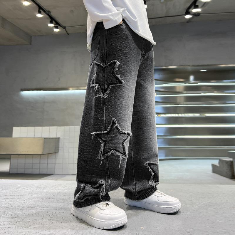 Boys Trousers Spring Autumn Wide Leg Jeans Stylish Kids Casual Straight Leg Denim Pants For Big Boys