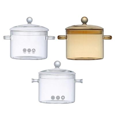 Стеклянная кастрюля с крышкой, кастрюля для плиты, кастрюля с двойной ручкой, стеклянная посуда