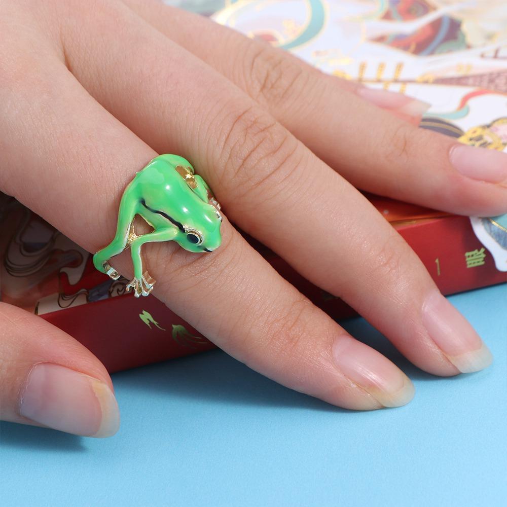 Enamel Green Frog Ring Weird Finger Ring Fashion Creative Frog Ring Girls