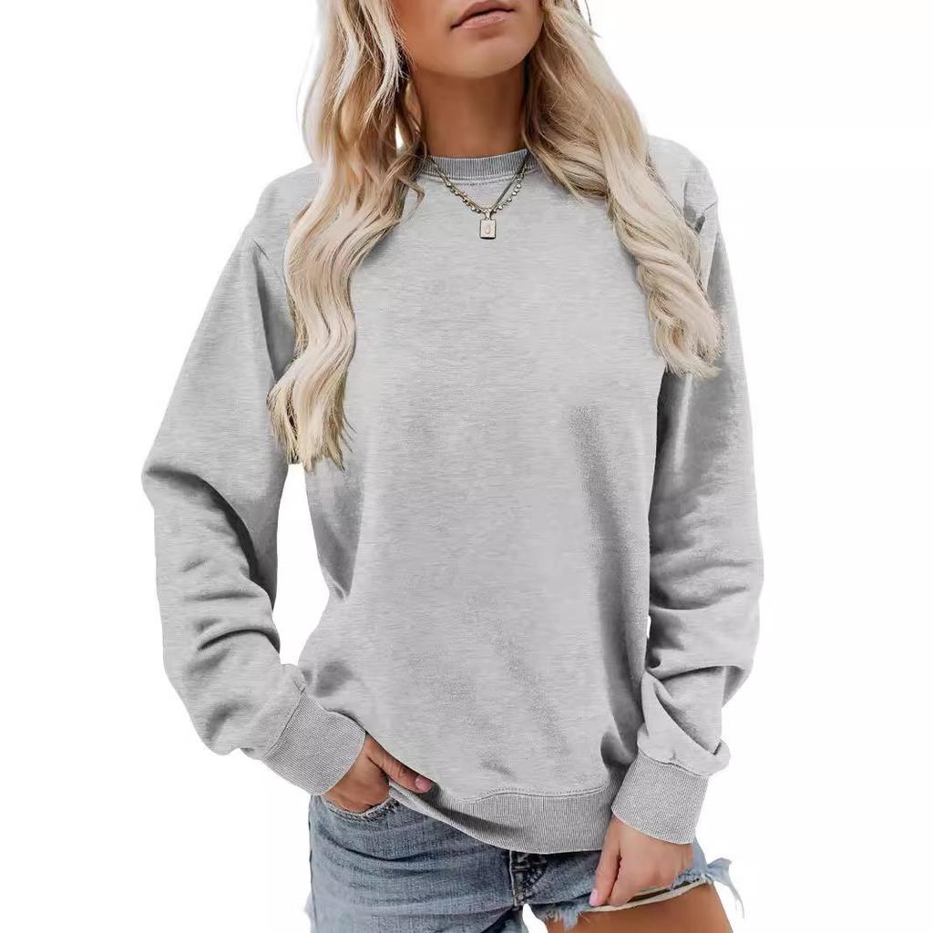 Женская толстовка с круглым вырезом, свободная, однотонная, европейская и американская, Осень/Зима 2024