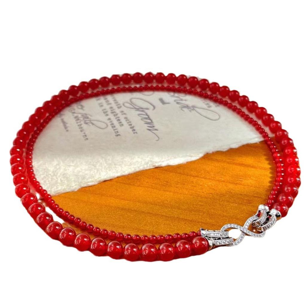 Vintage New Year Red Dove Blood Red Natural Carnelian Agate Detachable Multiple Wearing Necklace Sweater Chain