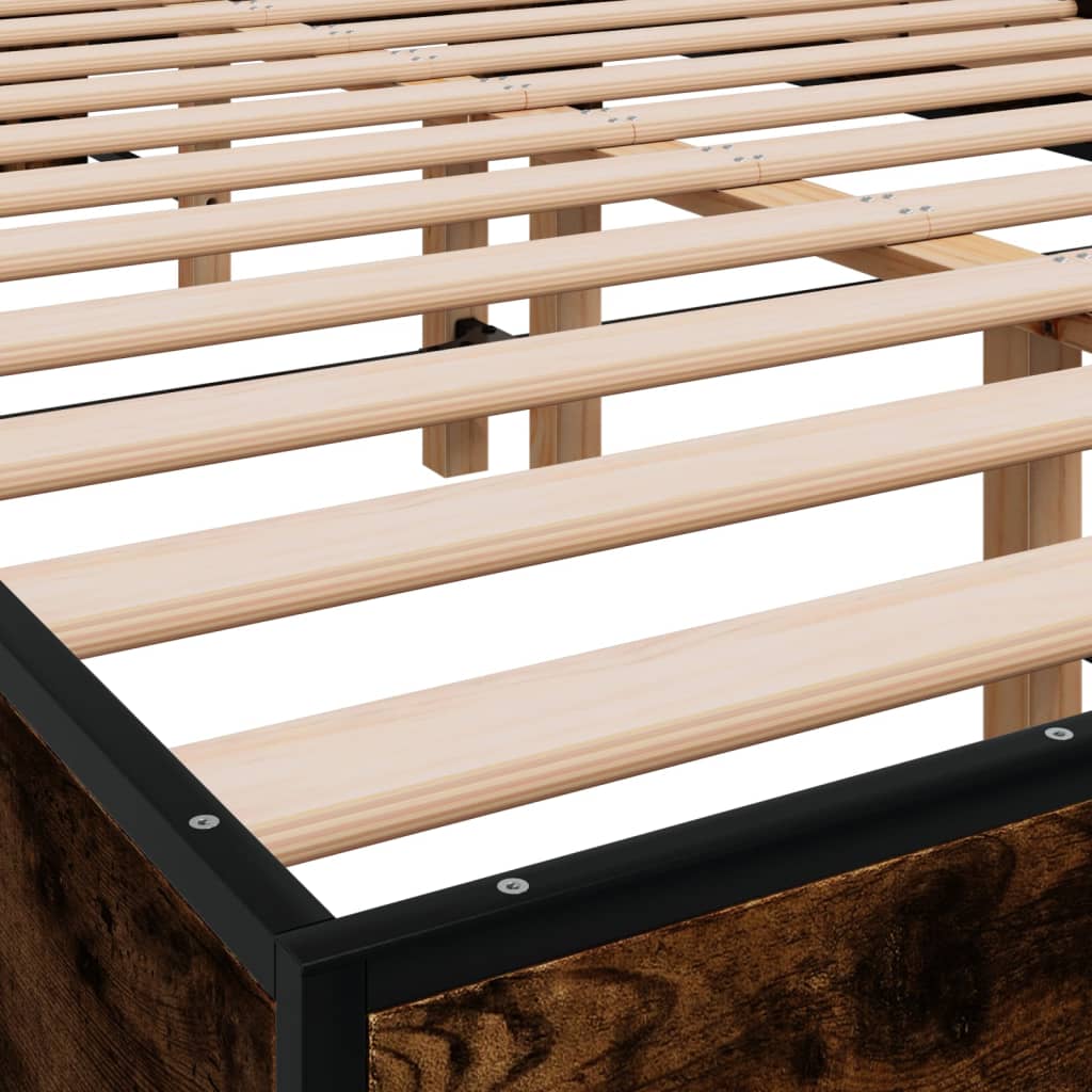 Bed Frame Smoked Oak 140x200 cm Wood Based Panel and Metal