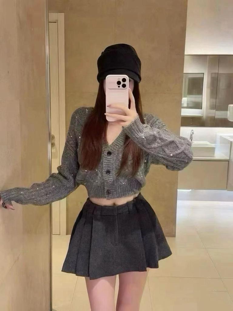 Женская мини-юбка А-силуэта с плиссировкой, в стиле колледжа, для ранней весны 2026 - С защитой от прозрачности, Стройнящая, Шерстяной дизайн