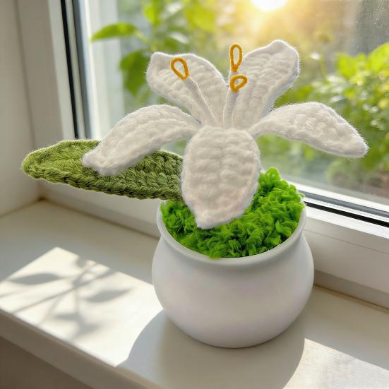 Вязаные комнатные растения Искусственный вязаный цветок лилии с горшком Ручной работы Цветочный подарок для мамы Учителя Женщин Друзей на День Рождения Юбилей