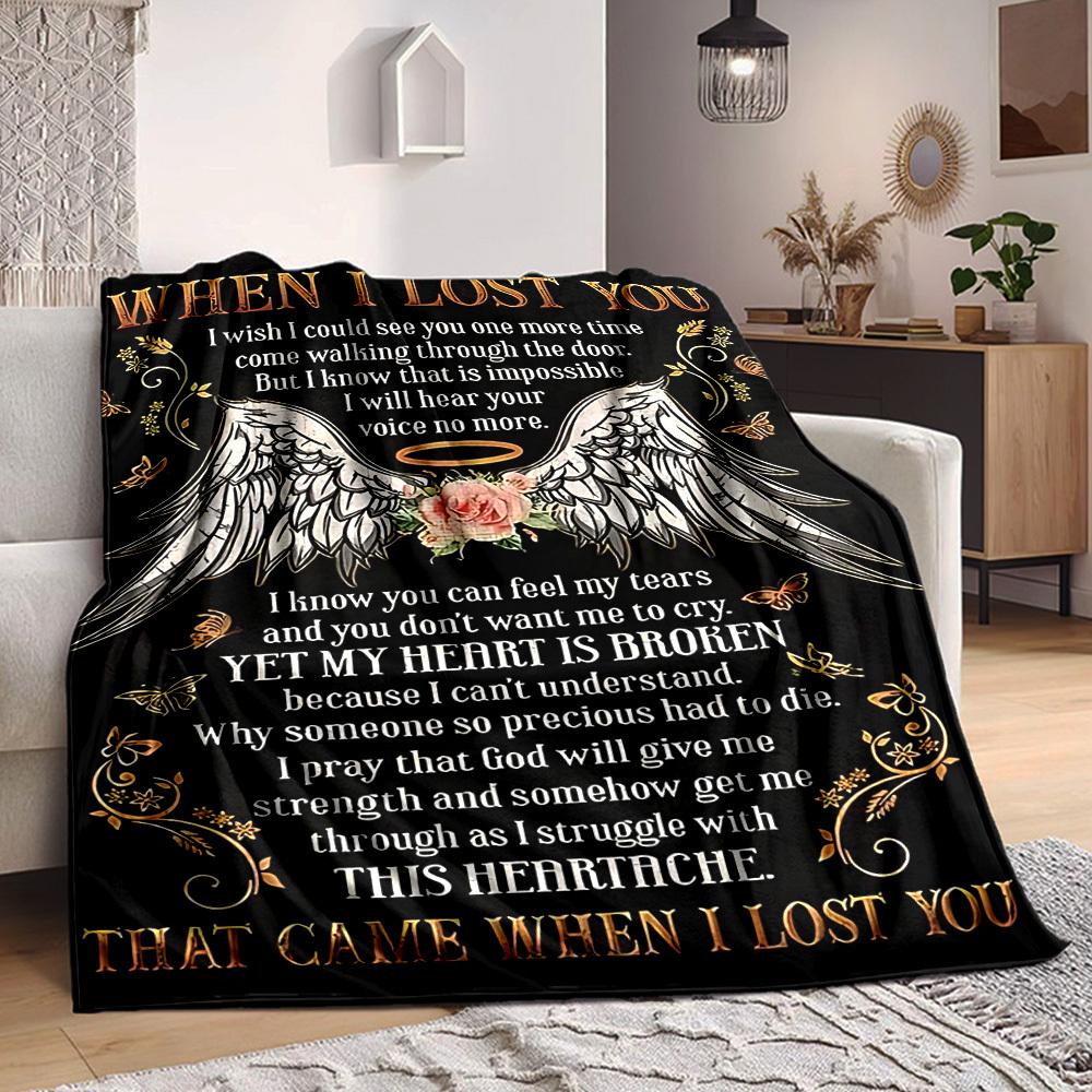 1PC Angel Wings Memorial Print Blanket, Soft Throw Blanket - Warm & Cozy for Couch, Bed, Office, and Travel yy250912172