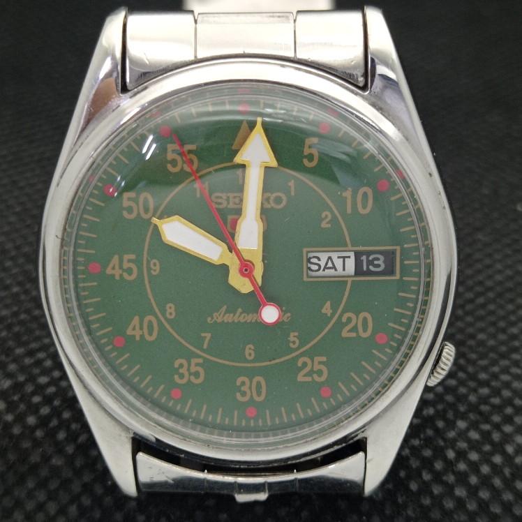Б/У винтажные мужские часы SEIKO 5 AUTOMATIC 6309A из Японии, зеленые, 621b-a413553-2