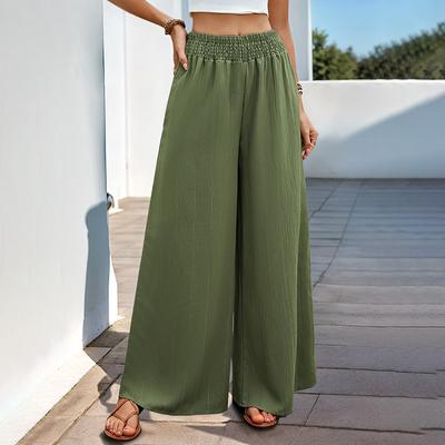 Женские зеленые брюки, новые повседневные брюки с широкими штанинами