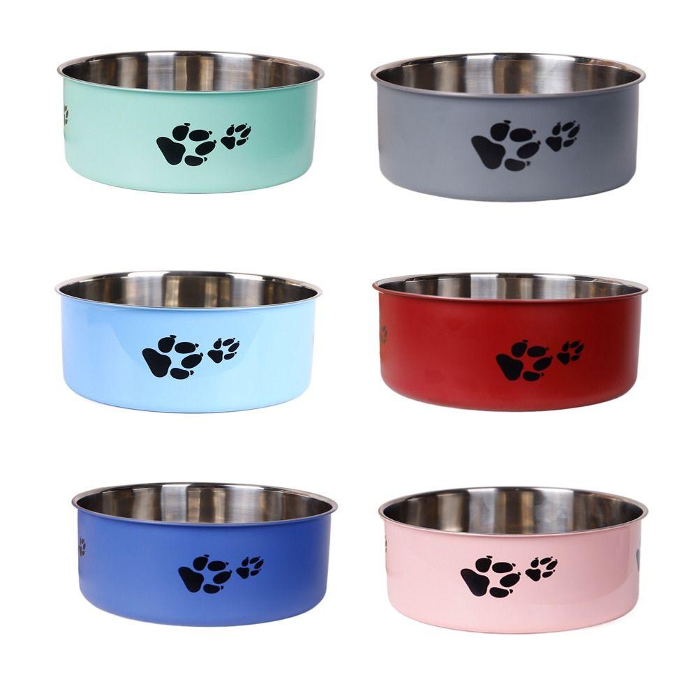 Cartoon Footprint Stainless Steel Pet Dog Bowl Large Capacity Skidproof Cat Feeding Bowl Non-slip Puppy Food Drinking Tray