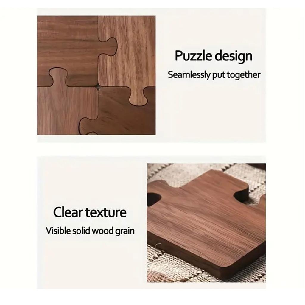 4pcs Vintage Wooden Puzzle Coaster High Temperature Resistance Table Mat for Home Office Marble Table