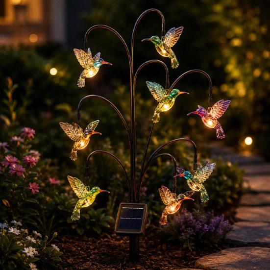 Solar Garden Bird Stakes Outdoor Pathway Light, Bird-shaped Stump Decorative Stake with Warm Powered Yard Decorations LED Lights, Waterproof
