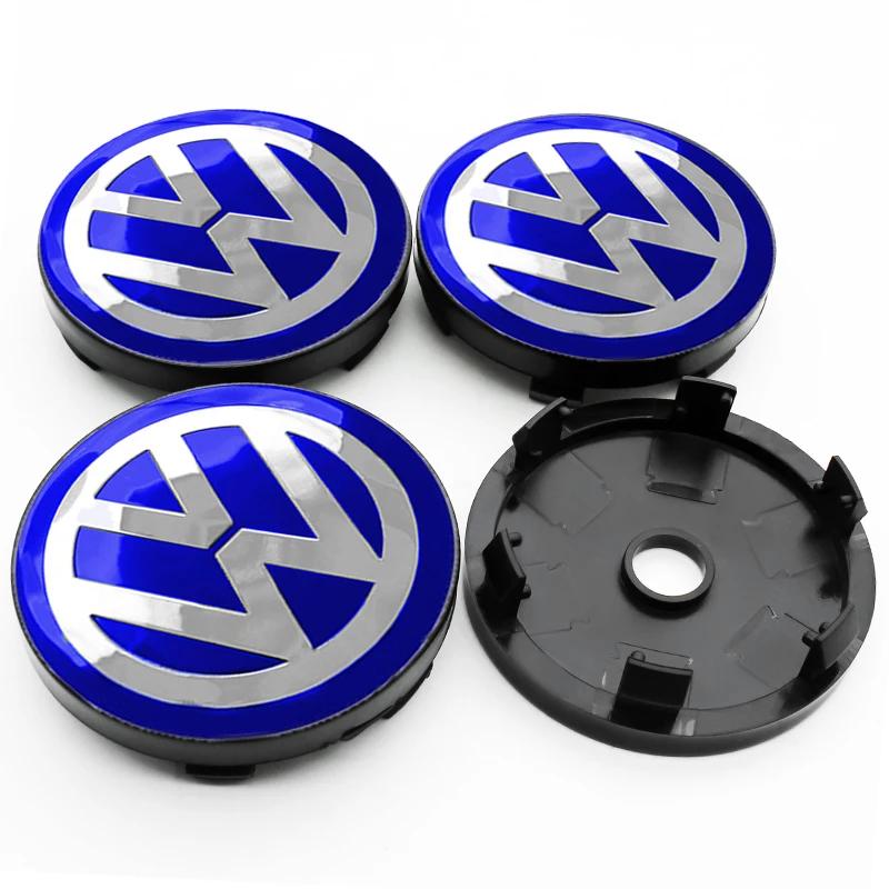 VW 4Pcs 55mm 56mm 60mm 65mm Car Wheel Center Hub Cap Volkswagen Golf GTI R-Line R Polo T5 Passat Rim Cover Stickers Accessories