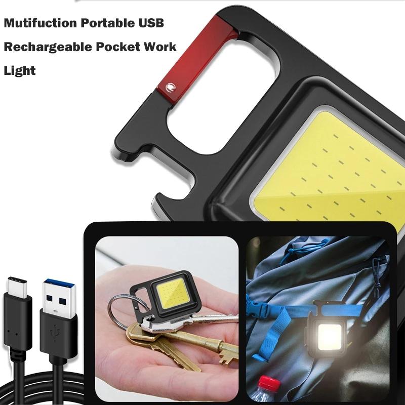 Portable Mini LED Flashlight Work Light Pocket Flashlight Key Chain Pocket Outdoor USB Mini Lamp Cob Work Light Camping Lantern