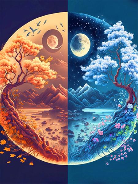 Коллекция алмазной живописи 2023 года «Пейзаж четырех сезонов» Квадратная/круглая вышивка Мозаика Лунный пейзаж Домашний декор