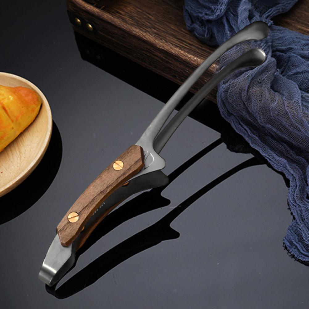 Щипцы для гриля и барбекю из нержавеющей стали 304, термостойкие щипцы для приготовления пищи с деревянной ручкой, зажим для стейков, принадлежности для пикника, походов, кемпинга