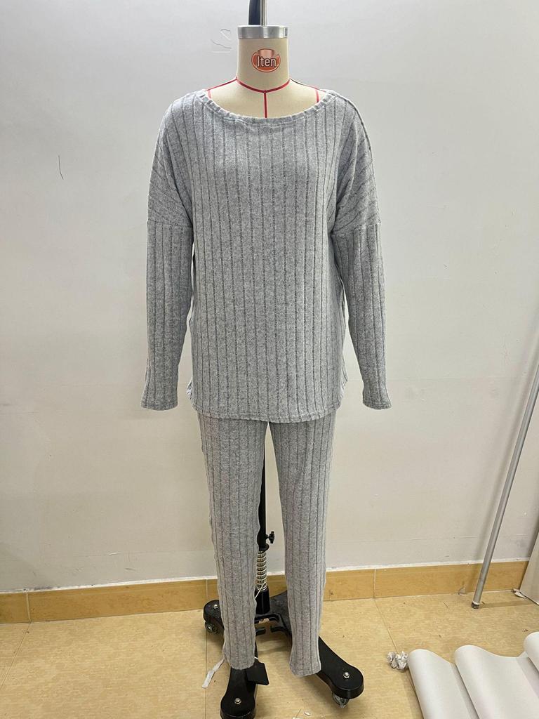 Женский трикотажный костюм-двойка на осень 2024 года: Повседневный, Свободный крой с круглым вырезом