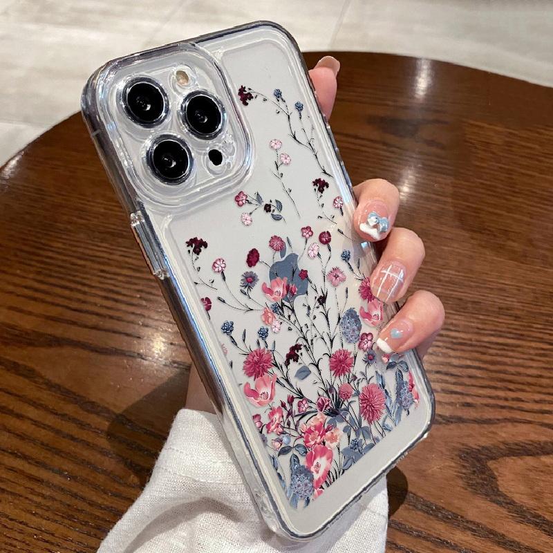 Модный цветочный чехол для телефона iPhone 16 15 14 Pro Max 13 12 11 ударопрочный силиконовый чехол прозрачный чехол