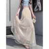 Cotton Blend Mesh Maxi Skirt With Pleats For Summer Casual Women
