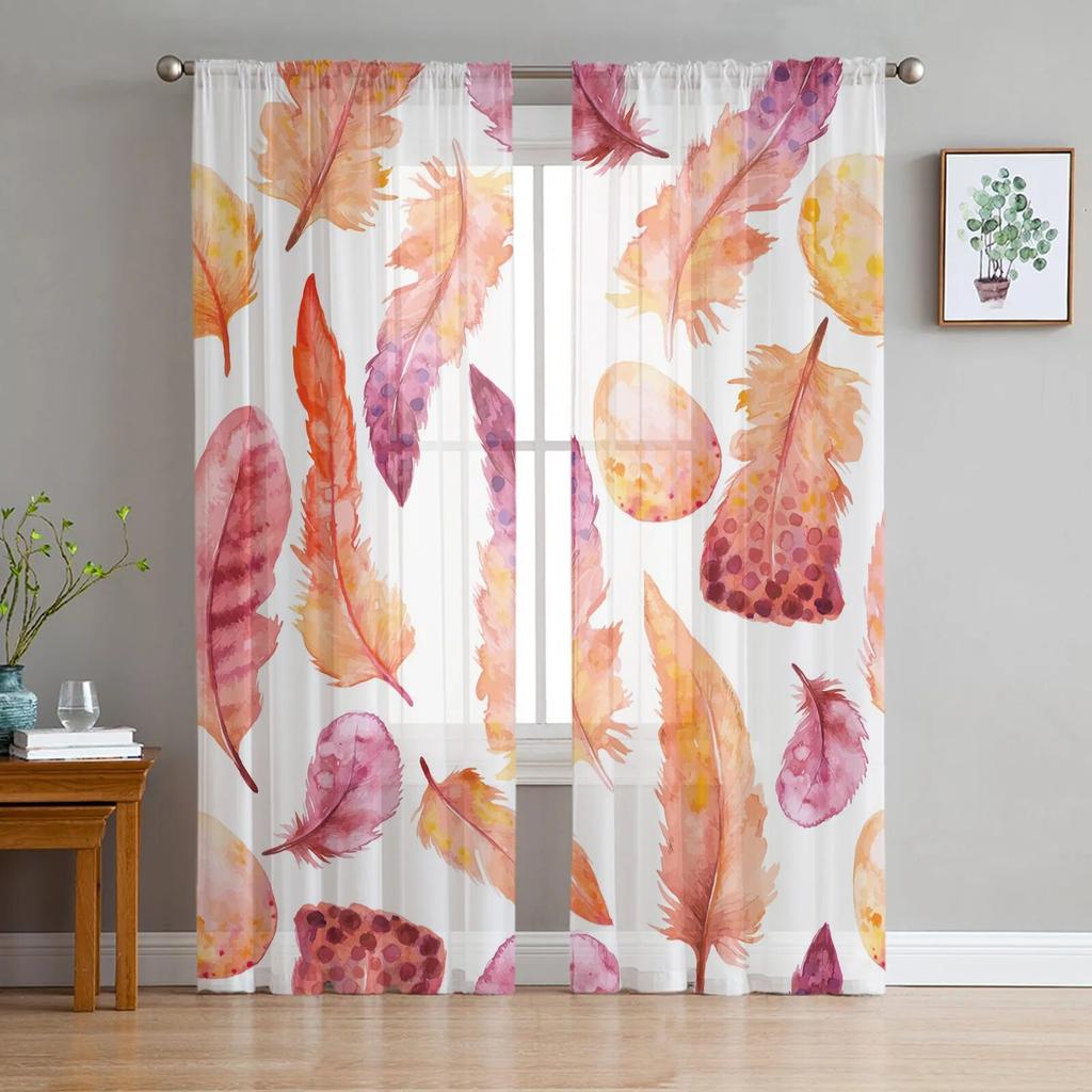 Зеленые Тюлевые прозрачные оконные шторы с павлиньими перьями для гостиной, кухни, детской спальни, вуаль, подвесная занавеска