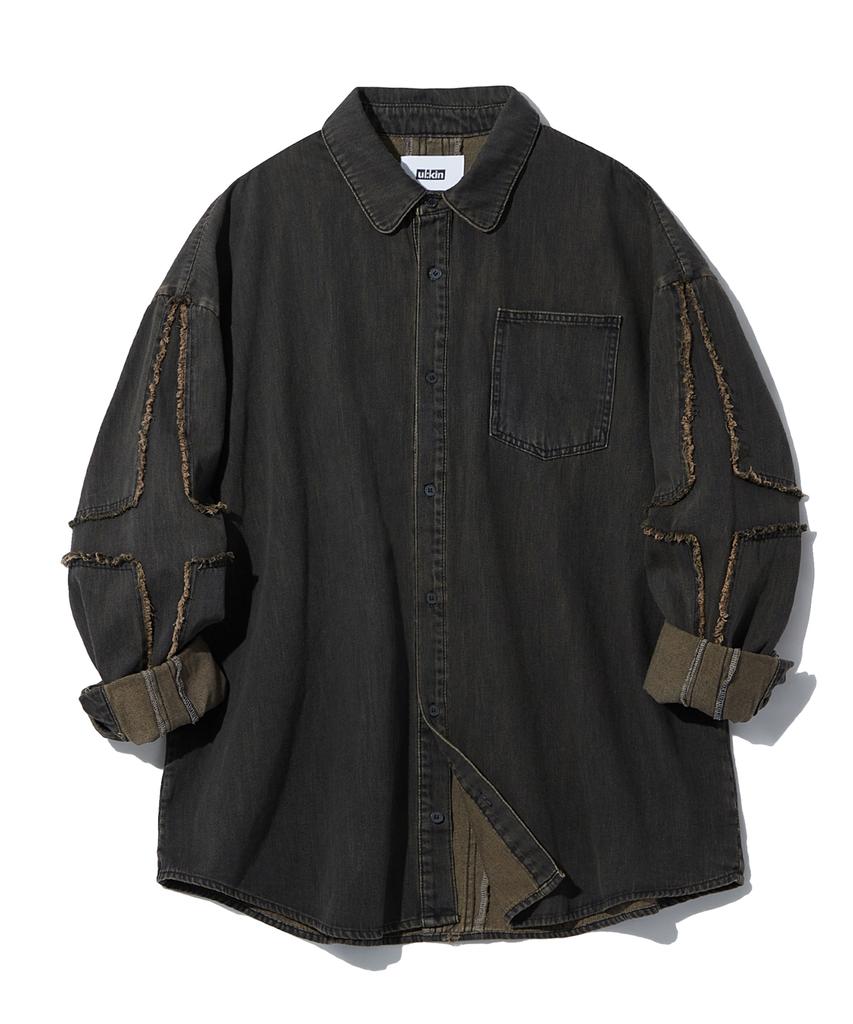 ULKIN Cross Low Edge Denim Shirt_Black